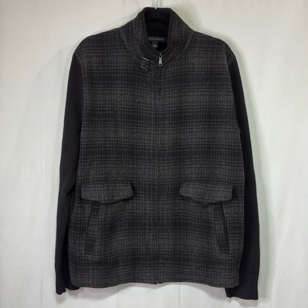 🍄 banana republic plaid knit, zip front sweater jacket: